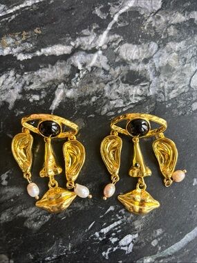Gold-Plated Abstract Face Drop Earrings Schiaparelli-inspired